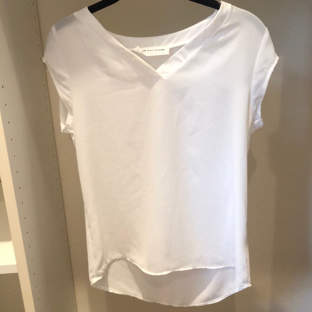 White sheer short sleeve blouse